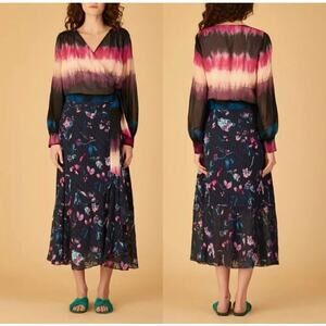 Tanya Taylor Size 6 Klara Tie-Dye Surplice Long Sleeve Silk Wrap Blouse NWOT